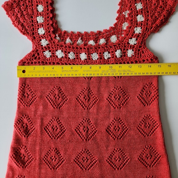 Crochet Top Womens XS Handmade Embroidery BOHO Festival Cabin Cottagecore Knit - Picture 16 of 16